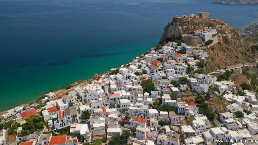 Aerial view of Chora and the sea