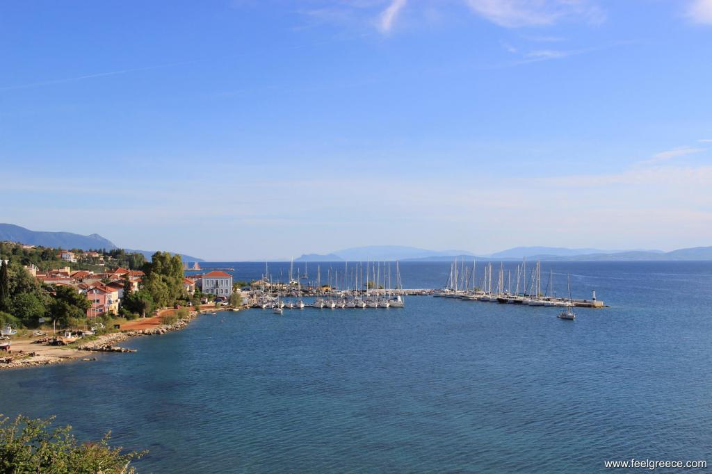 Yachts anchored at the small harbor of the village