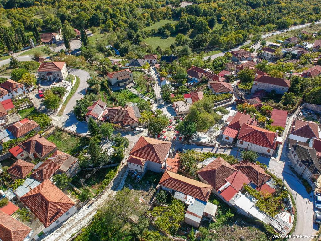 Aerial view of the village with traditional stone houses