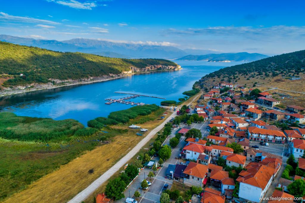 Aerial view of the village and lake Prespa