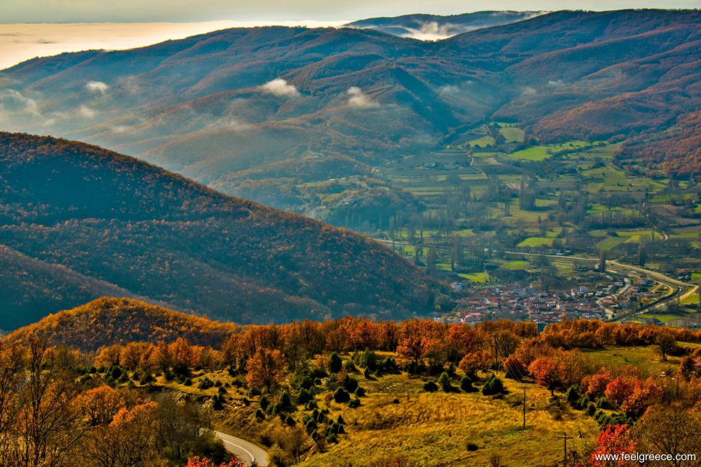 Autumn landscape in the mountians around the village