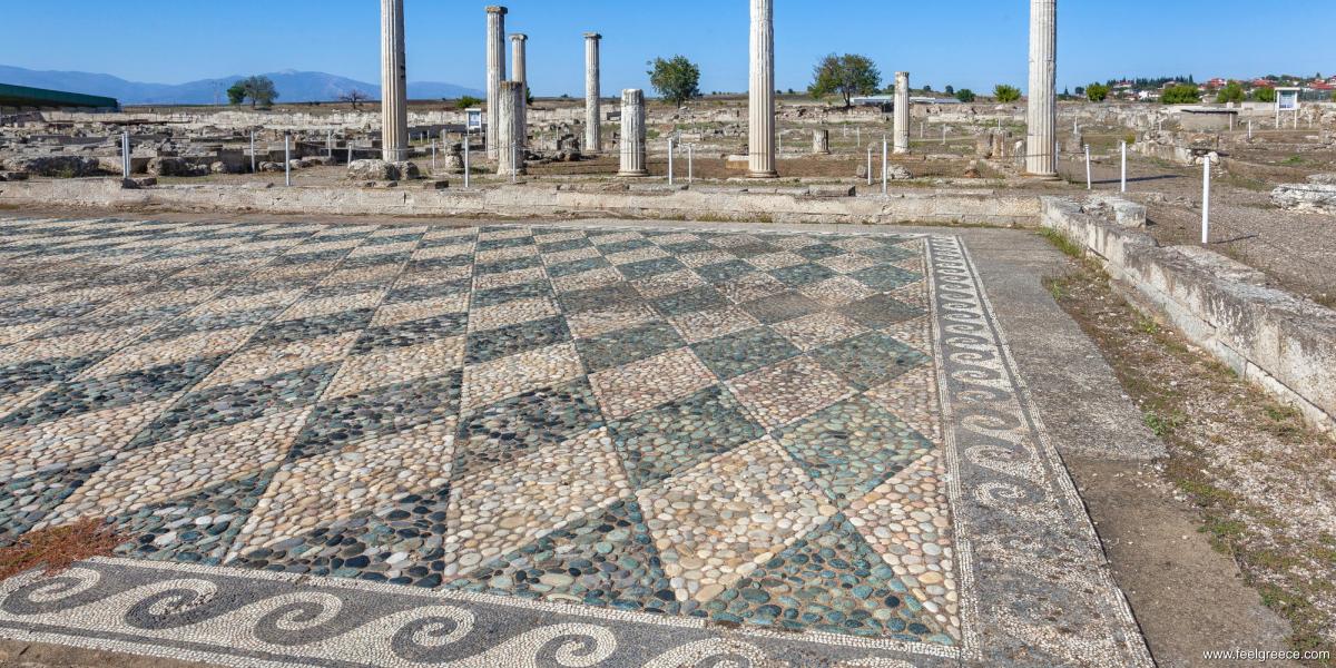 Ancient ruins of buildings with mosaics
