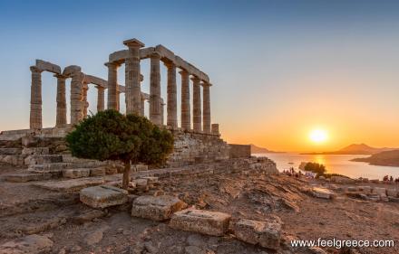 Sunset at the ancient temple of Poseidon