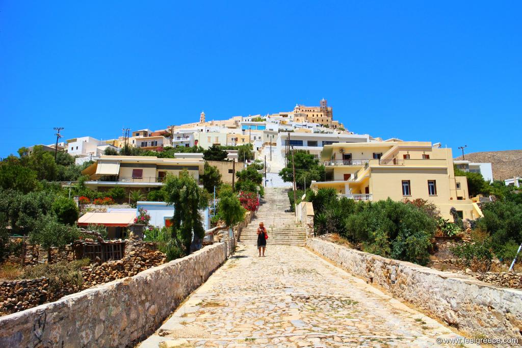 View to Ano Syros and the walk path leading to it
