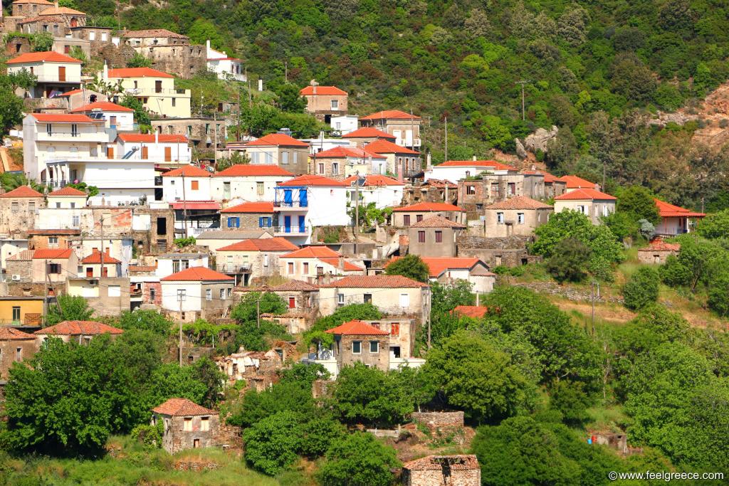 the village old stone houses on the mountain slope