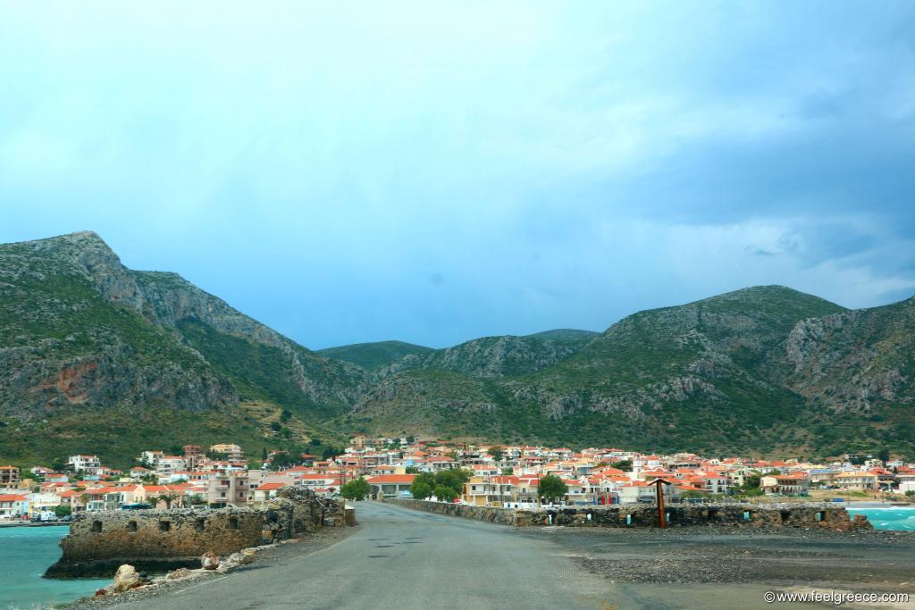 View of Gefyra from Monemvasia in a cloudy day