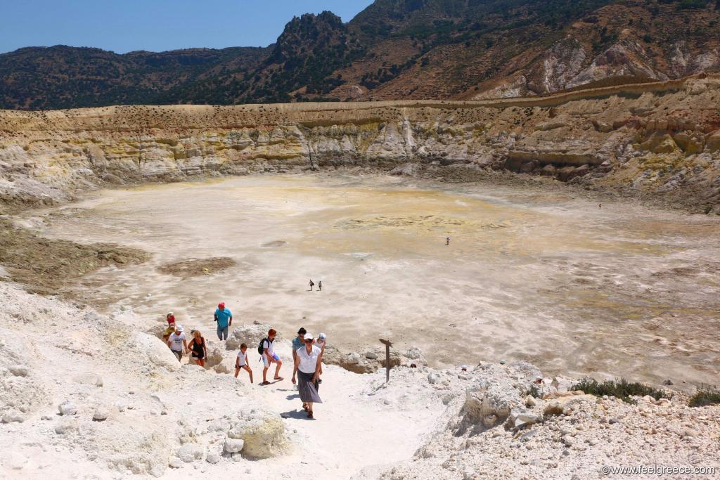 Tourists ascending from the volcanic crater