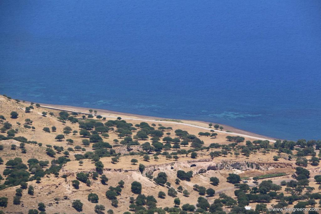 View of the beachline from above Kyra Panagia monastery