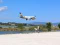 Airplane landing at Corfu airport