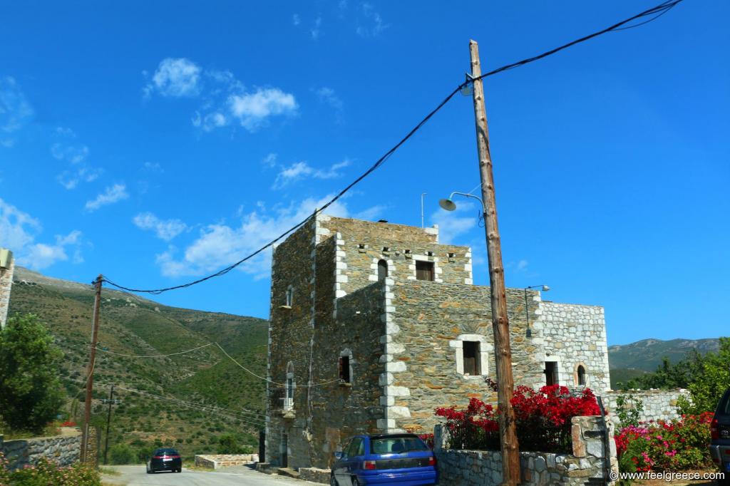 A stone built maniot house along the main road