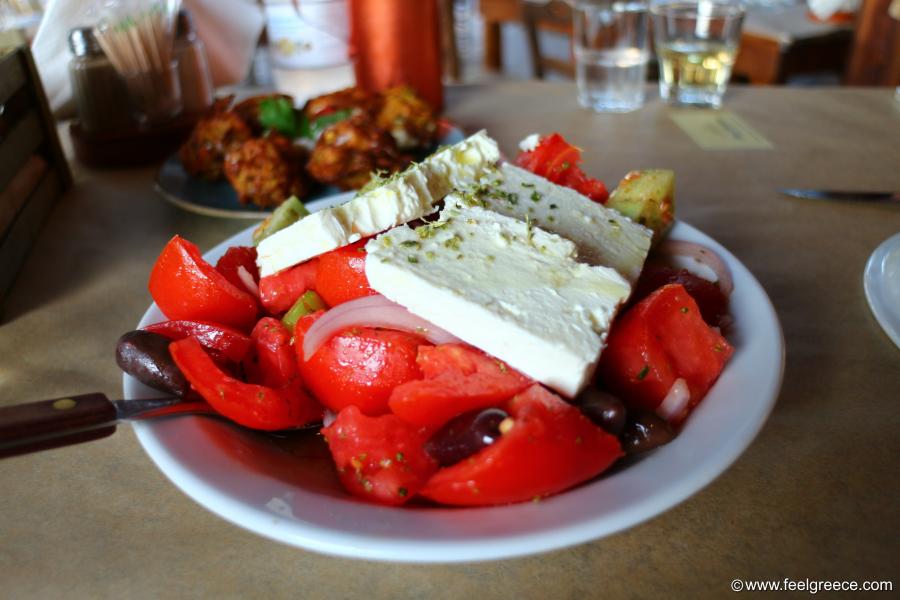 Greek salad at taverna in Temploni, Corfu