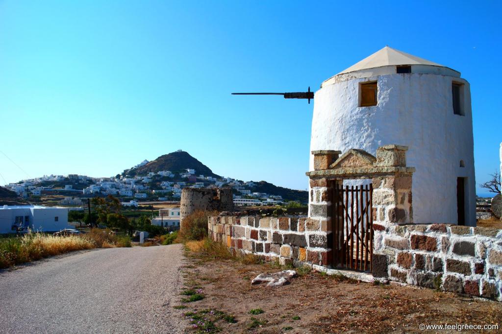 Partially resotred windmill and Plaka in the background