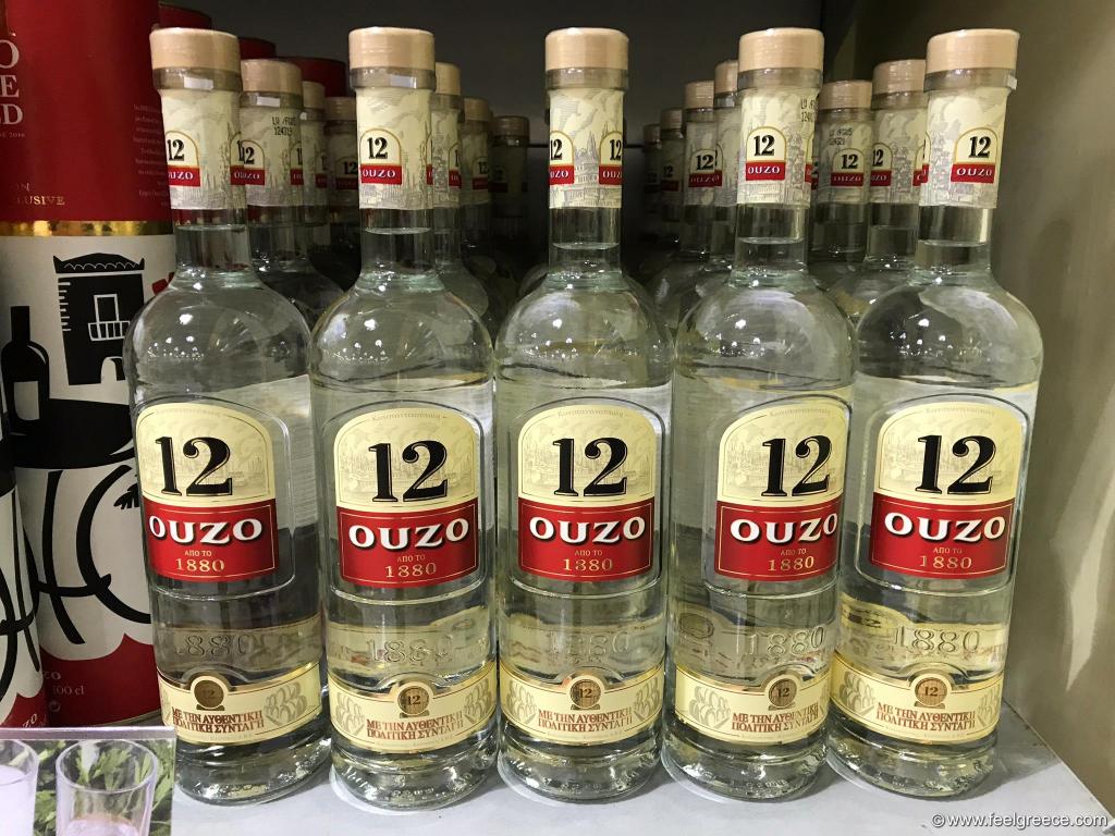 Ouzo bottles in a shop