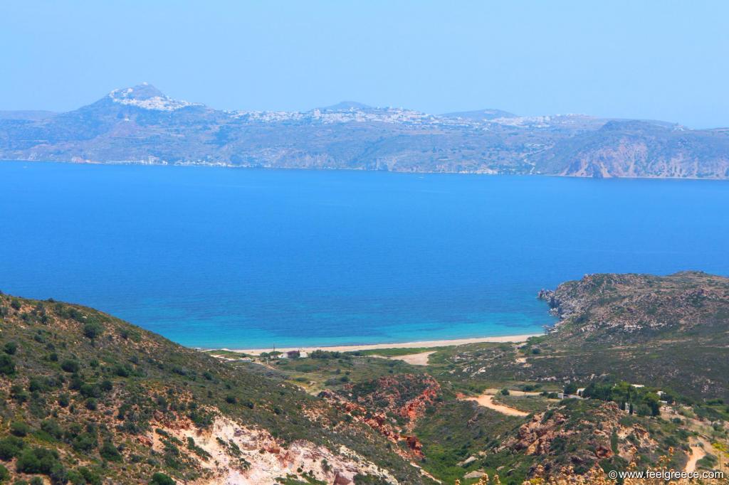 View of Fatourena beach and the island capital from Agia Marina Church